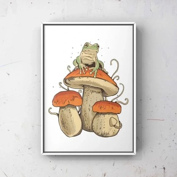 Vintage cottagecore mushroom frog art print - Picture 3 of 3